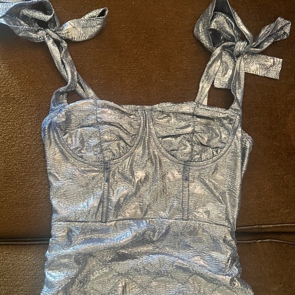Lioness Silver Ruched Tie Front Mini Dress - Picture 2 of 6
